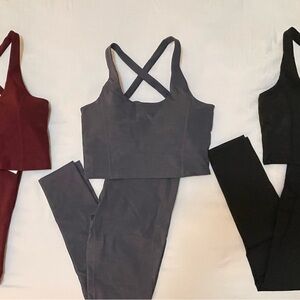 Women's Cross-Back Activewear Set - Gray and Black